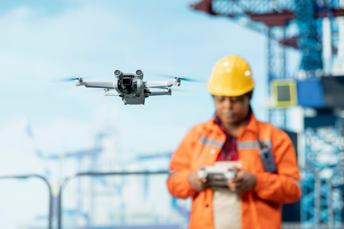 Drone used by drilling rig specialist for aerial surveys