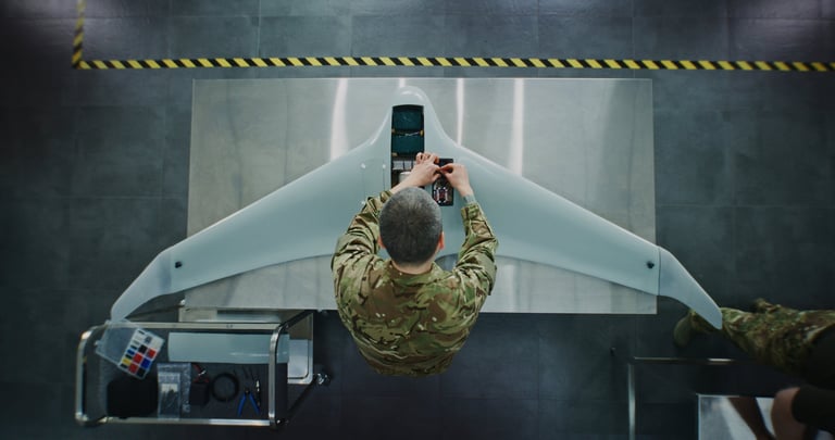 Engineer assembling drone